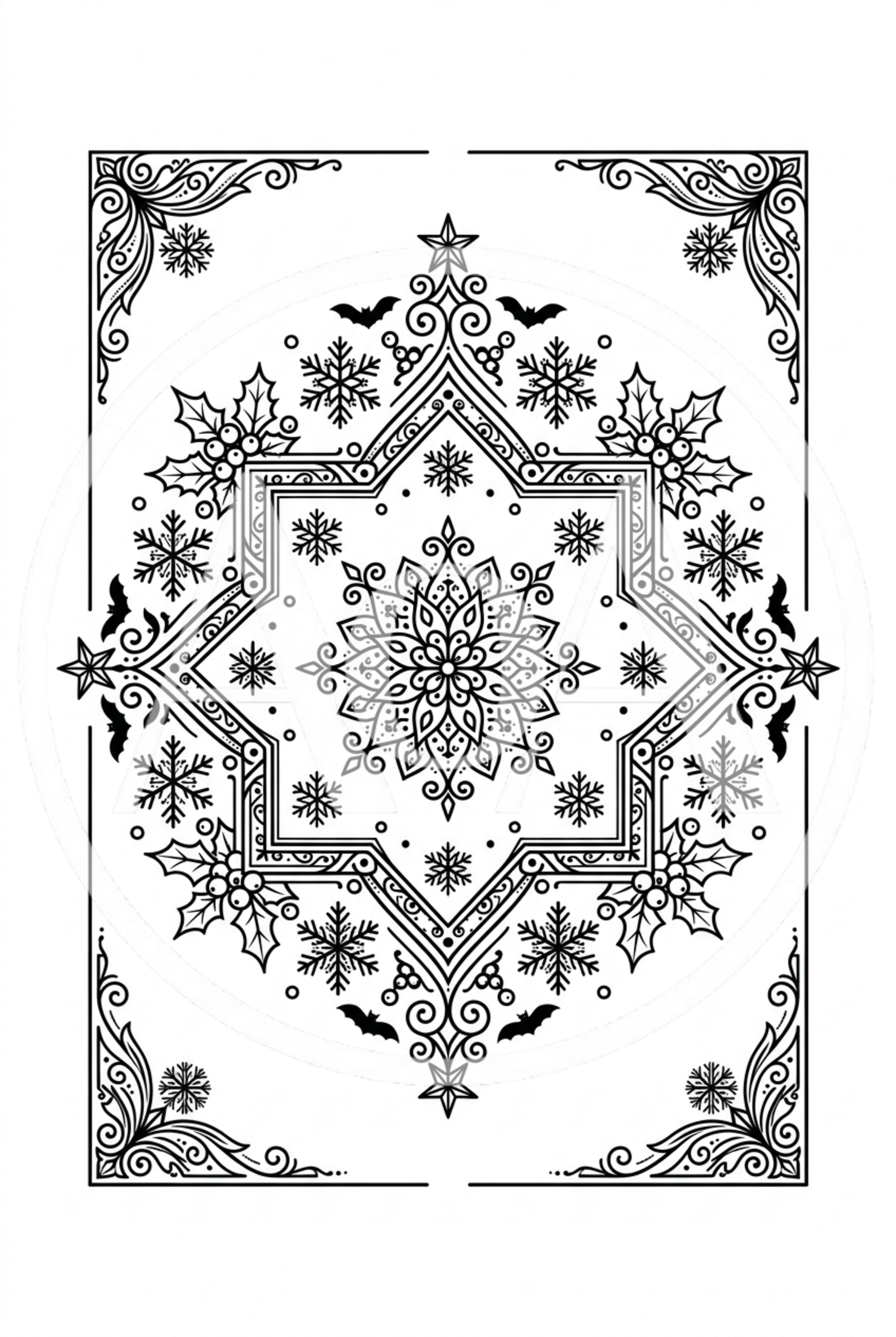 Black and White Holiday Mandala Coloring Page