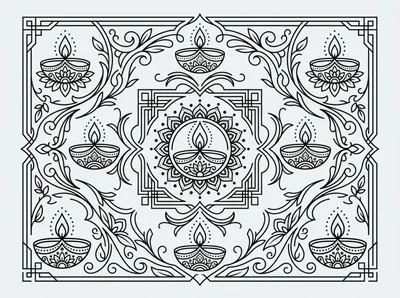 Diwali Diya Oil Lamp Mandala Coloring Page