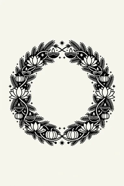 Decorative Diwali Wreath With Lotus And Diya Lamps