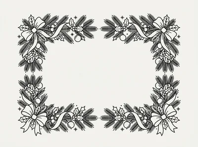Christmas Decorative Border With Pine Branches And Bows