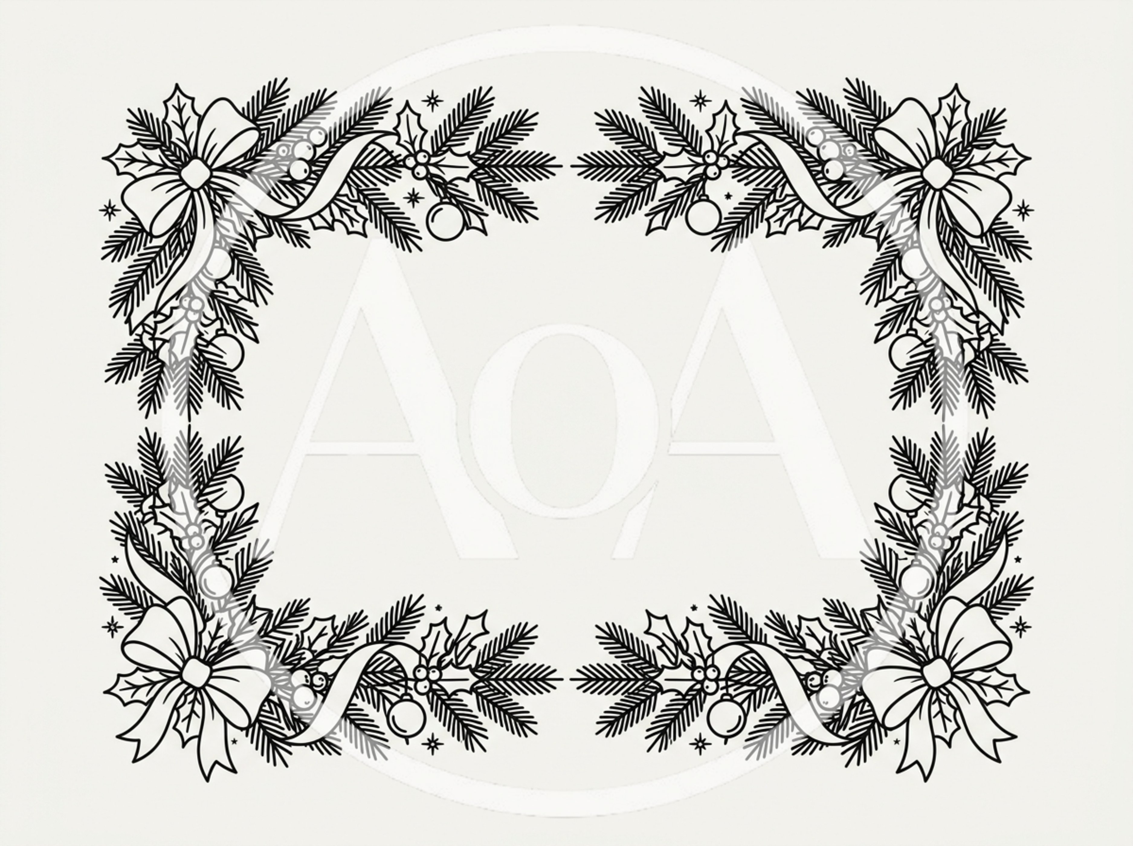 Christmas Decorative Border With Pine Branches And Bows