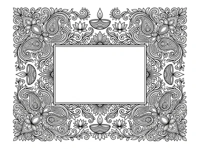 Diwali Themed Decorative Frame With Paisley And Lotus Patterns