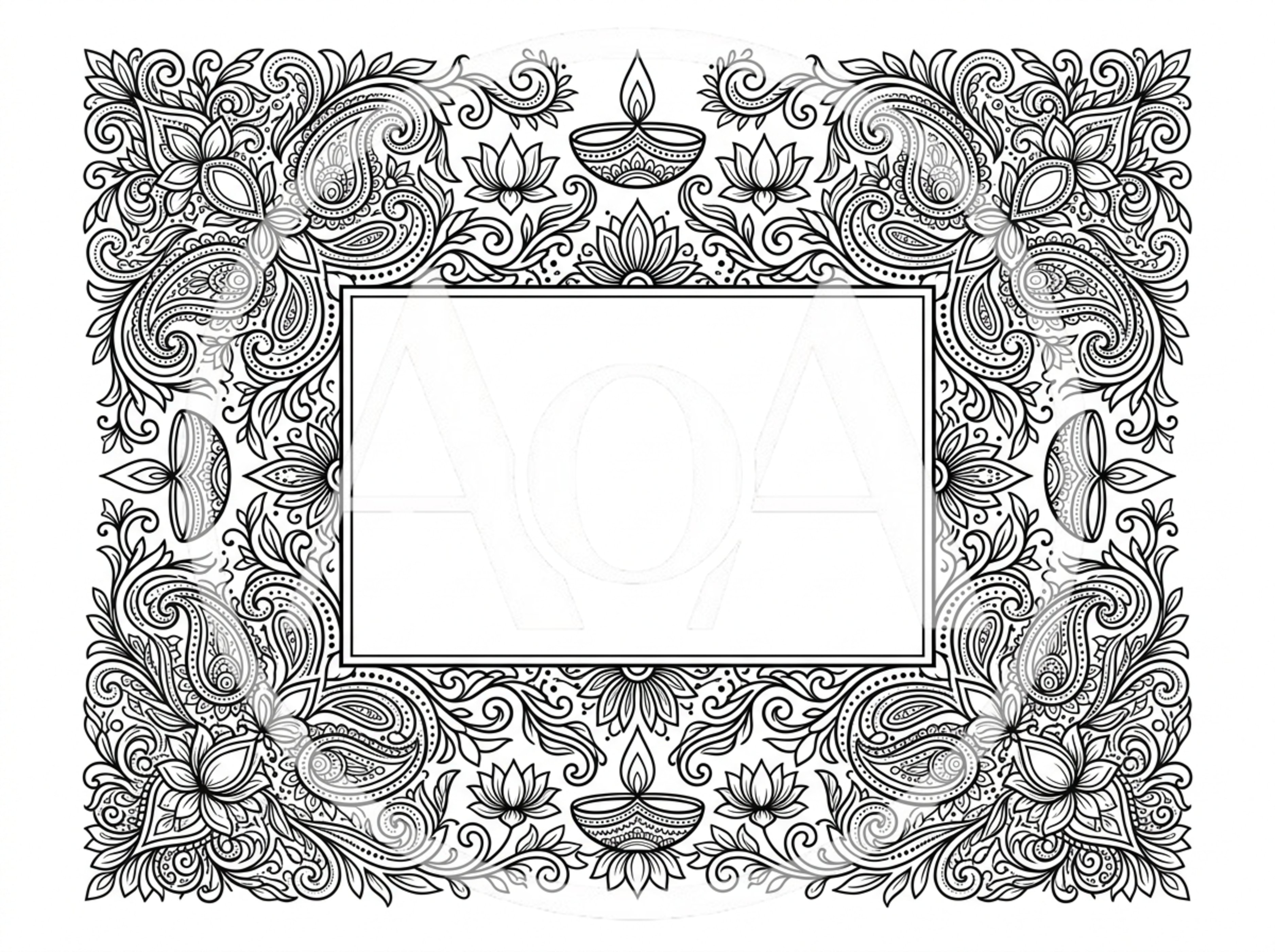 Diwali Themed Decorative Frame With Paisley And Lotus Patterns