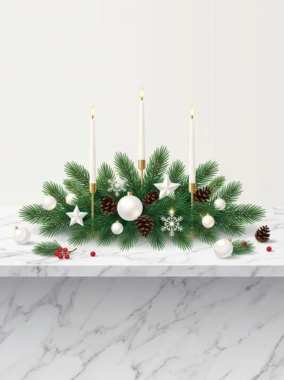 Christmas Centerpiece with Candles and Pine Branches