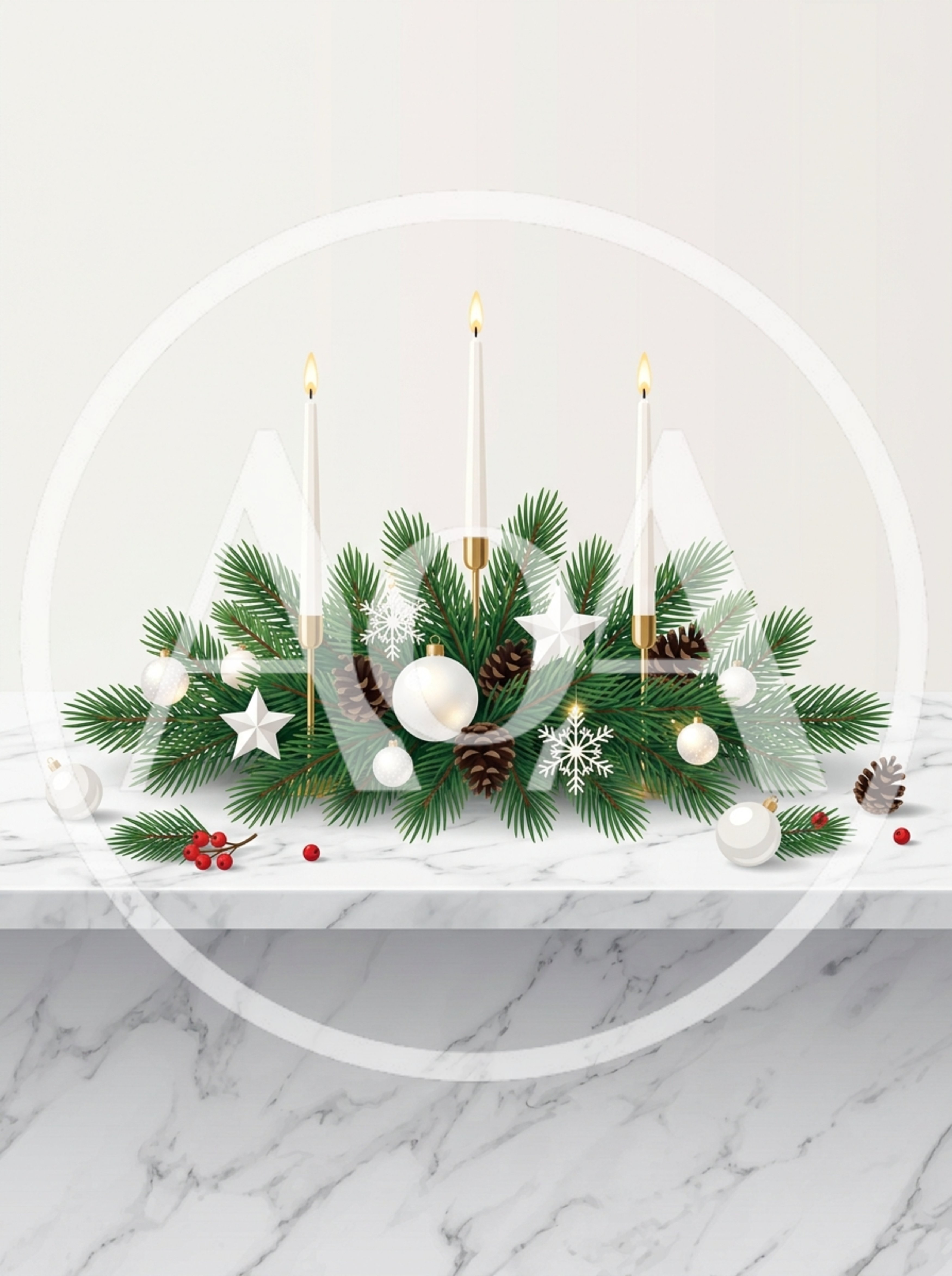 Christmas Centerpiece with Candles and Pine Branches