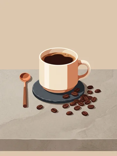 Minimalist Coffee Cup With Beans And Spoon