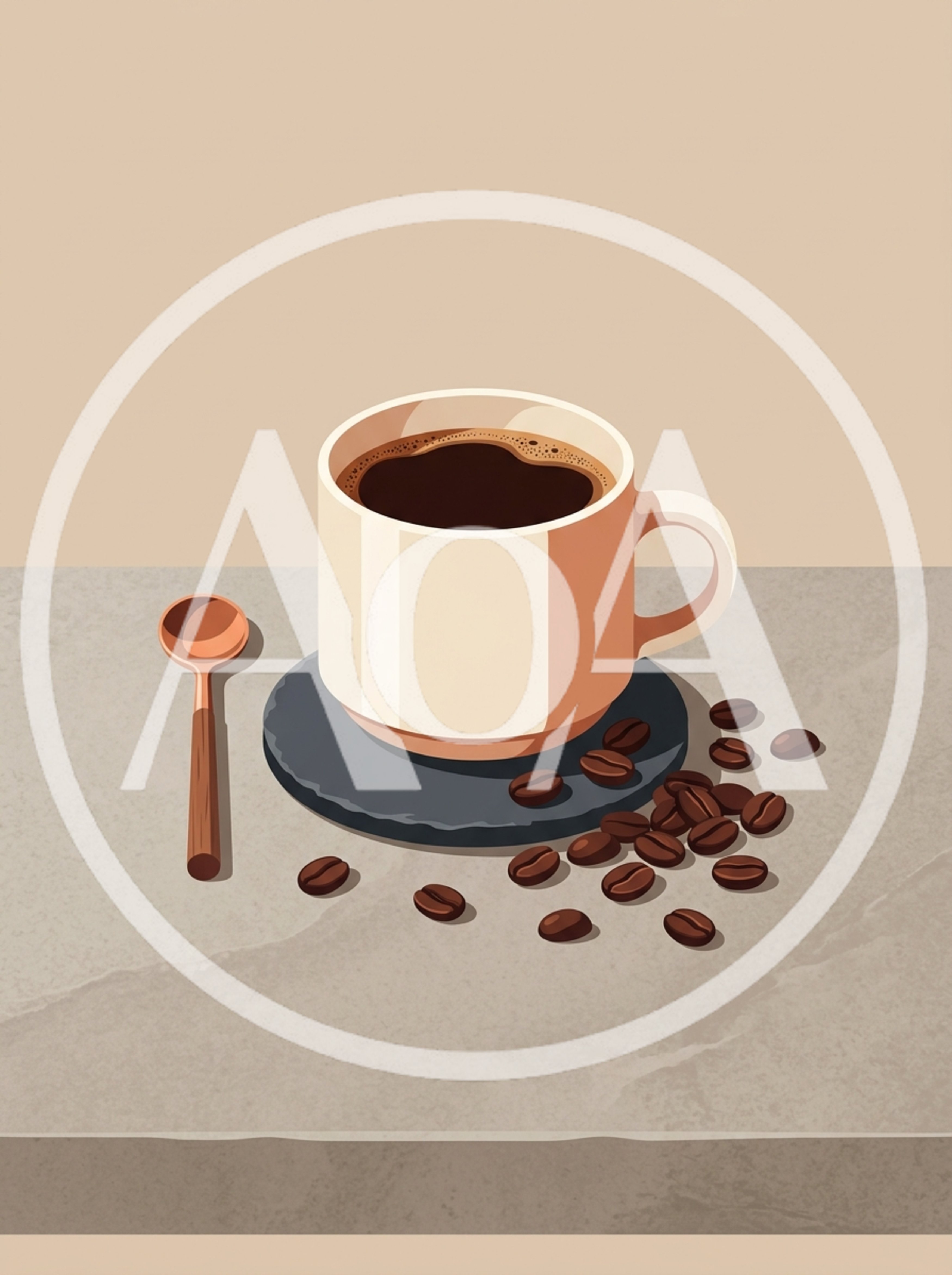 Minimalist Coffee Cup With Beans And Spoon