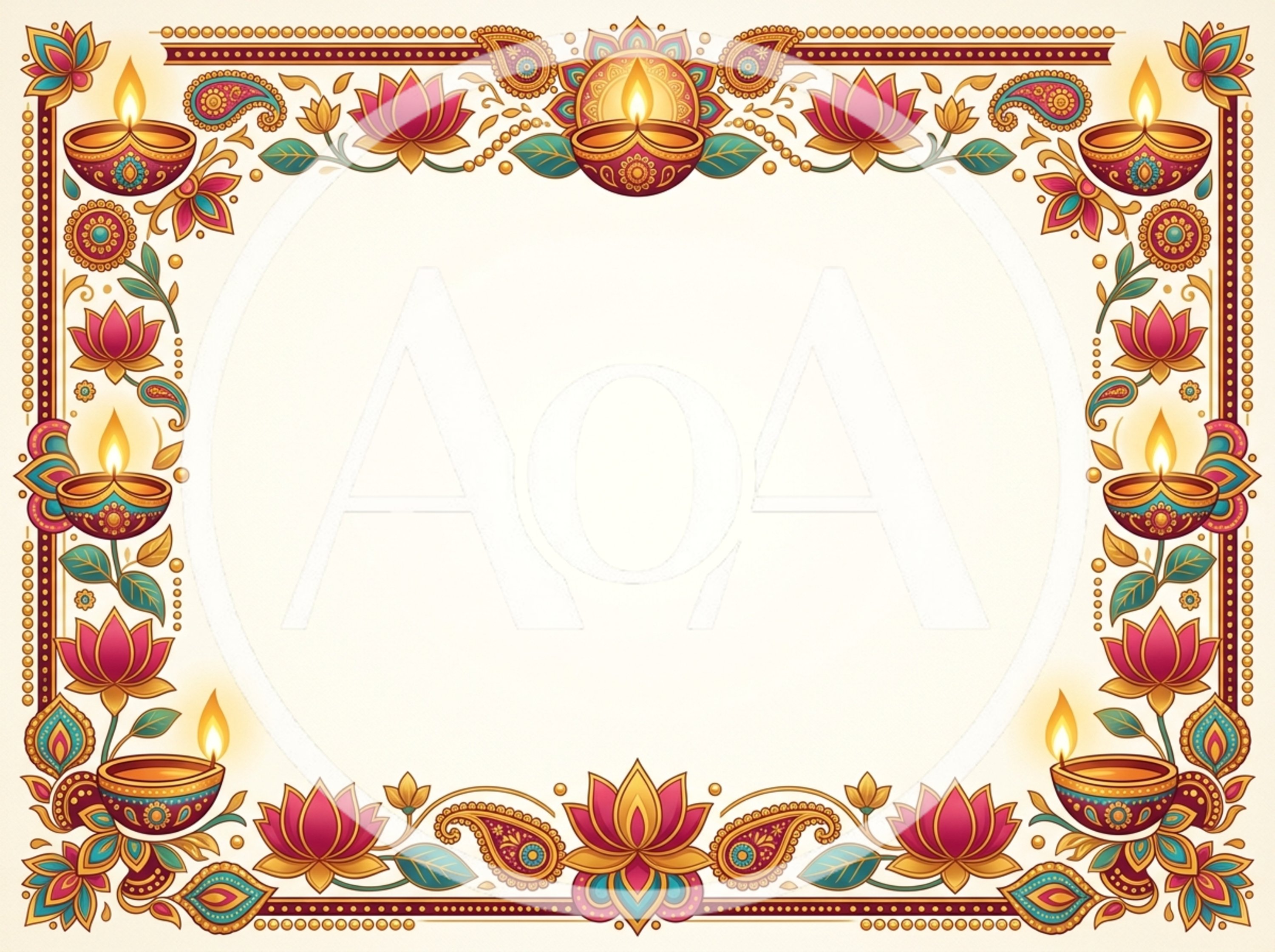 Diwali Decorative Border With Traditional Oil Lamps And Lotuses