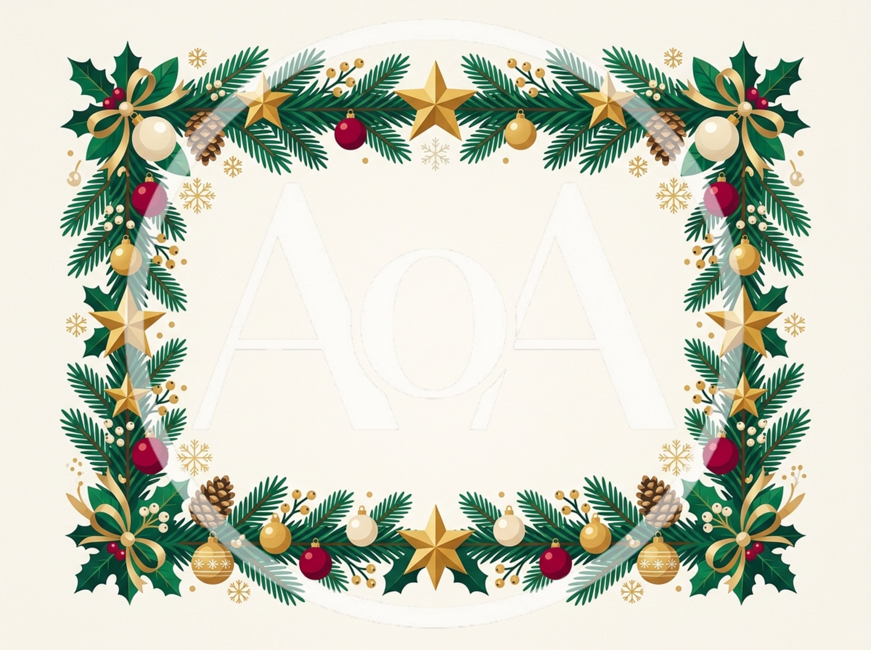 Christmas Holiday Decorative Frame With Pine Branches And Ornaments