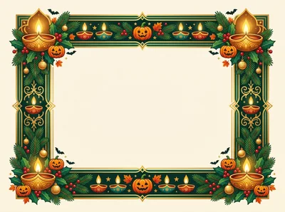 Festive Halloween and Diwali Fusion Decorative Border Frame