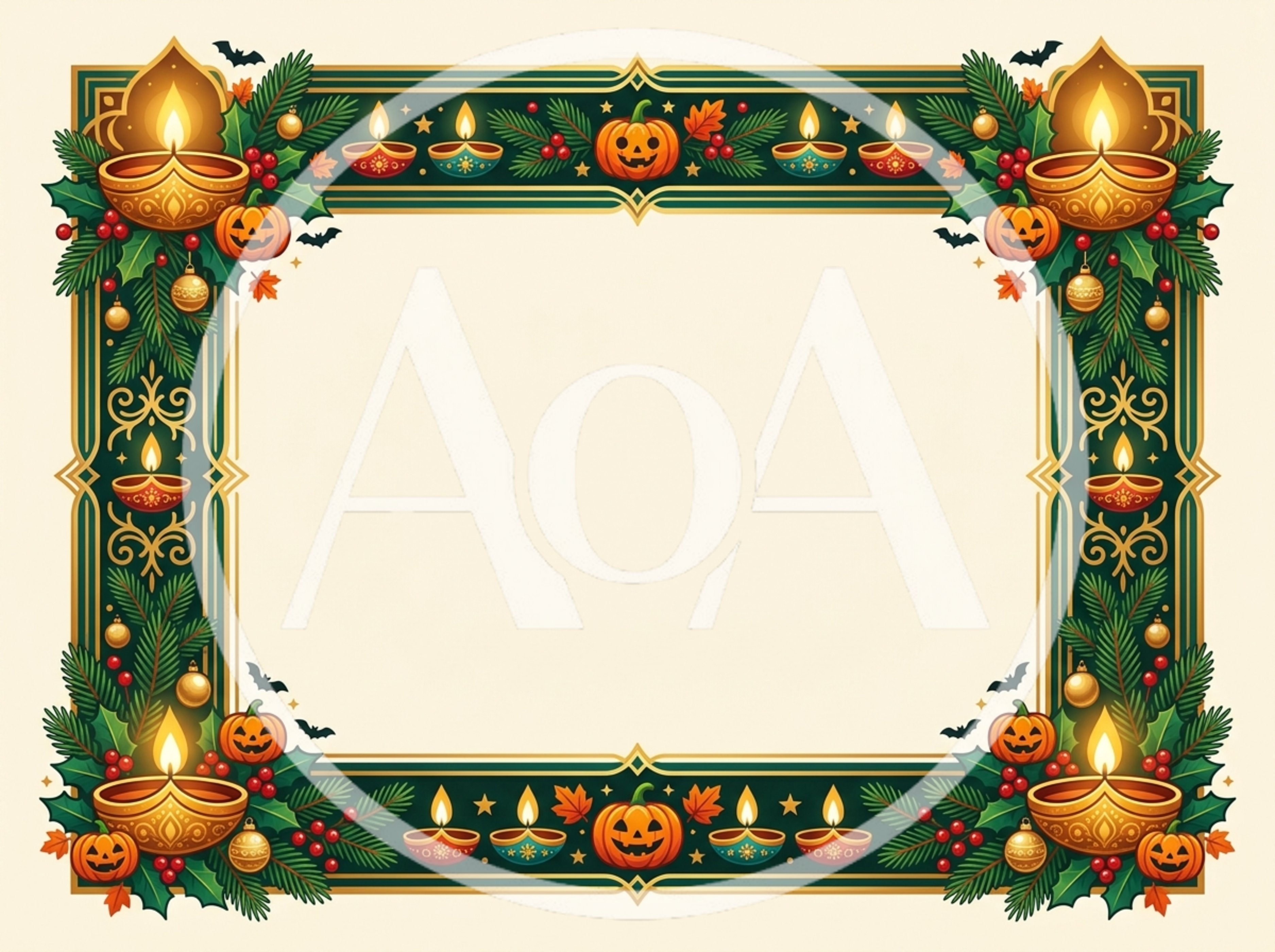 Festive Halloween and Diwali Fusion Decorative Border Frame