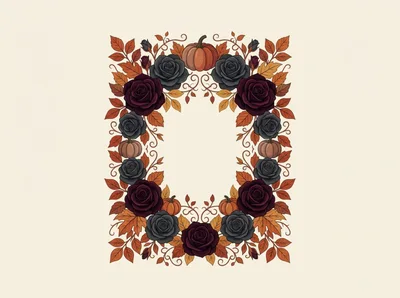 Autumn Floral Frame With Roses And Pumpkins