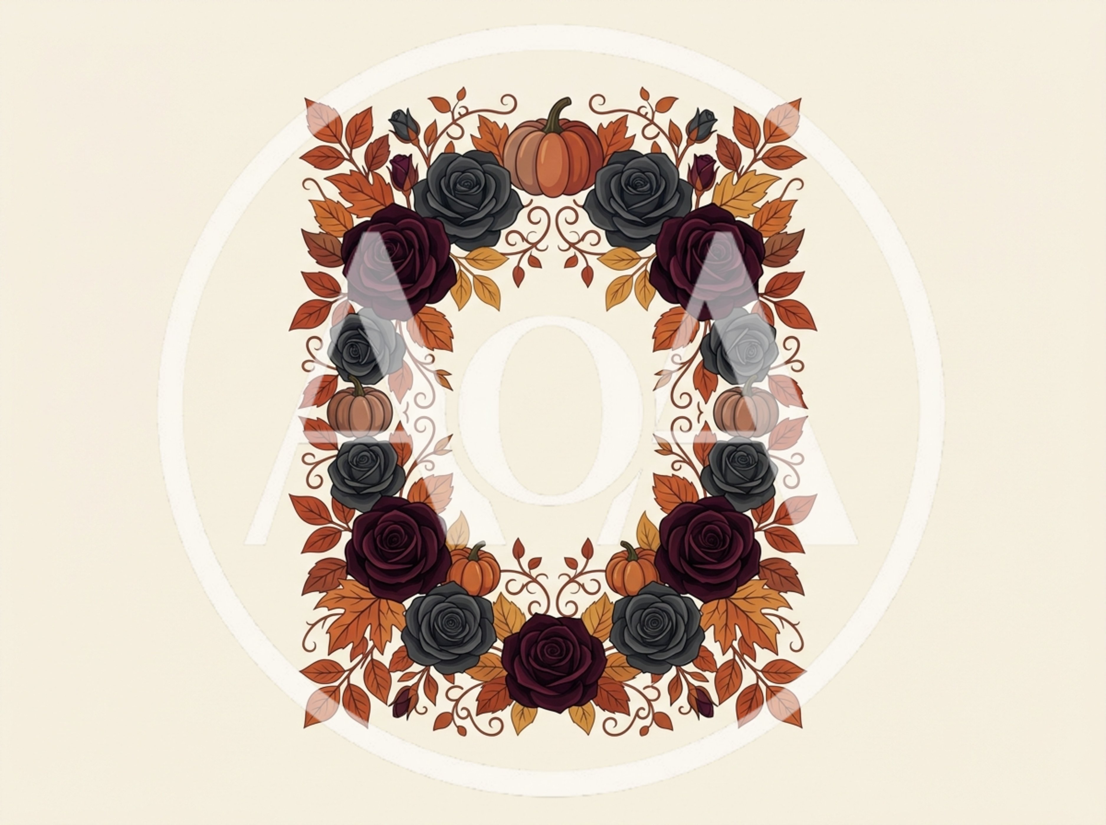 Autumn Floral Frame With Roses And Pumpkins