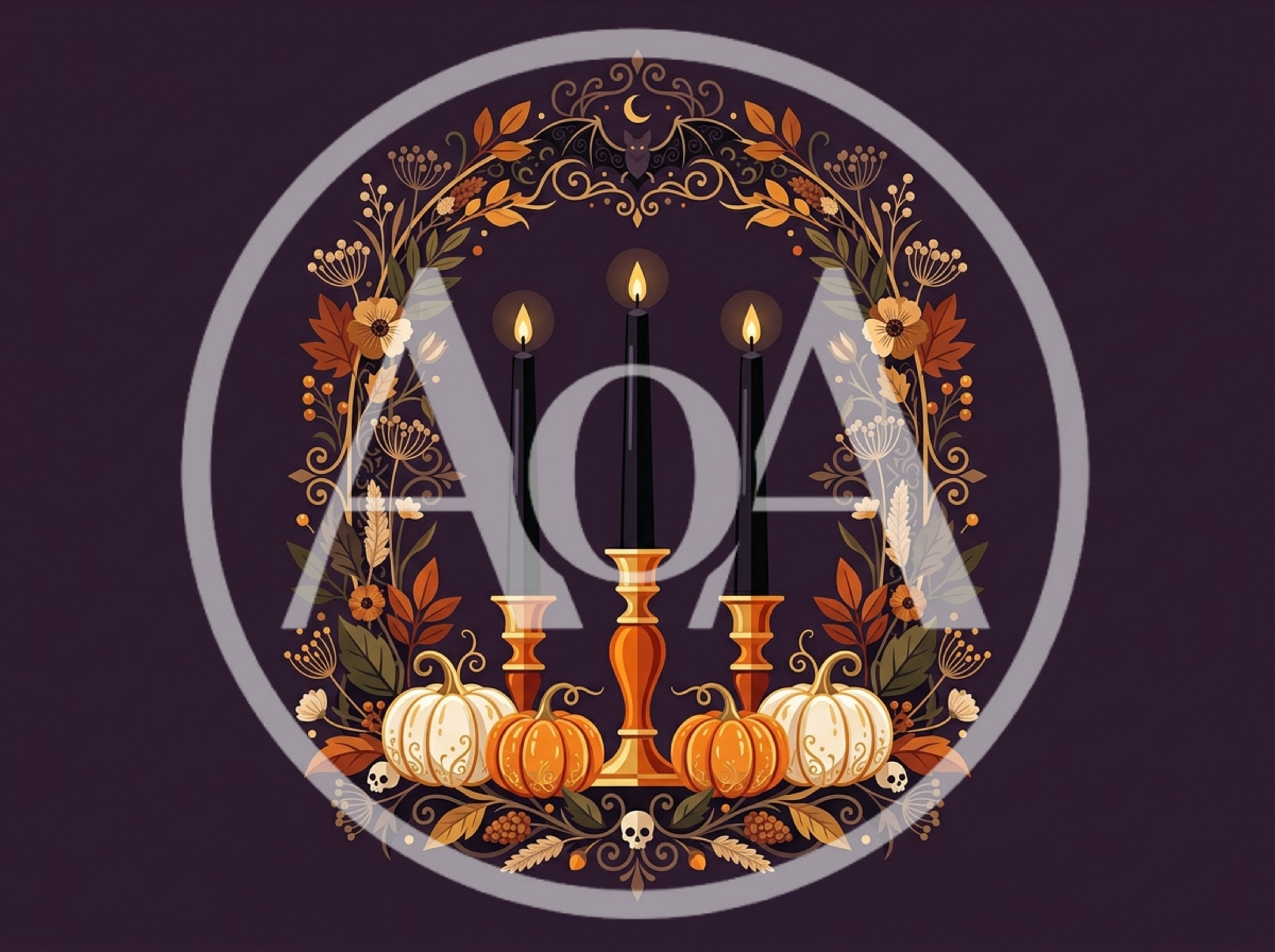 Halloween Decorative Illustration With Candles And Pumpkins