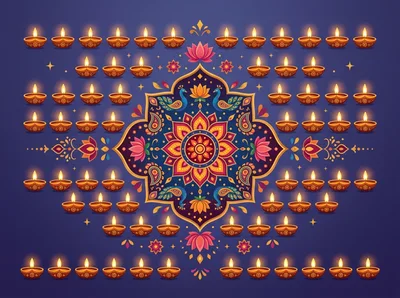 Diwali Festival Background With Traditional Oil Lamps