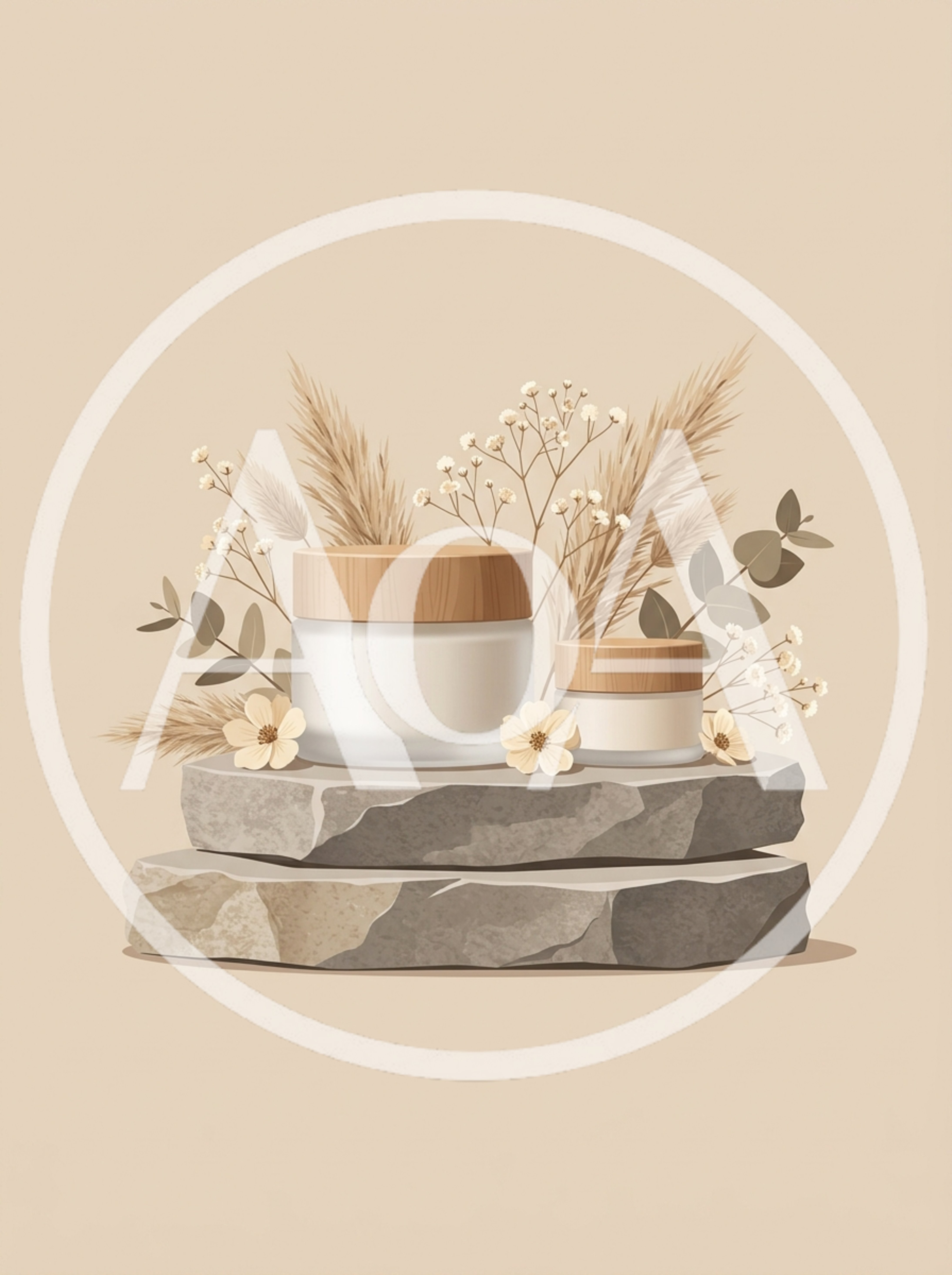 Cosmetic Cream Jars on Natural Stone Pedestal