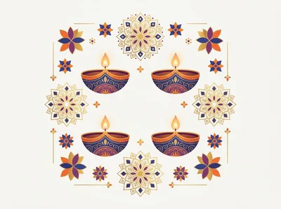 Diwali Festival Decorative Diya Lamps and Mandalas