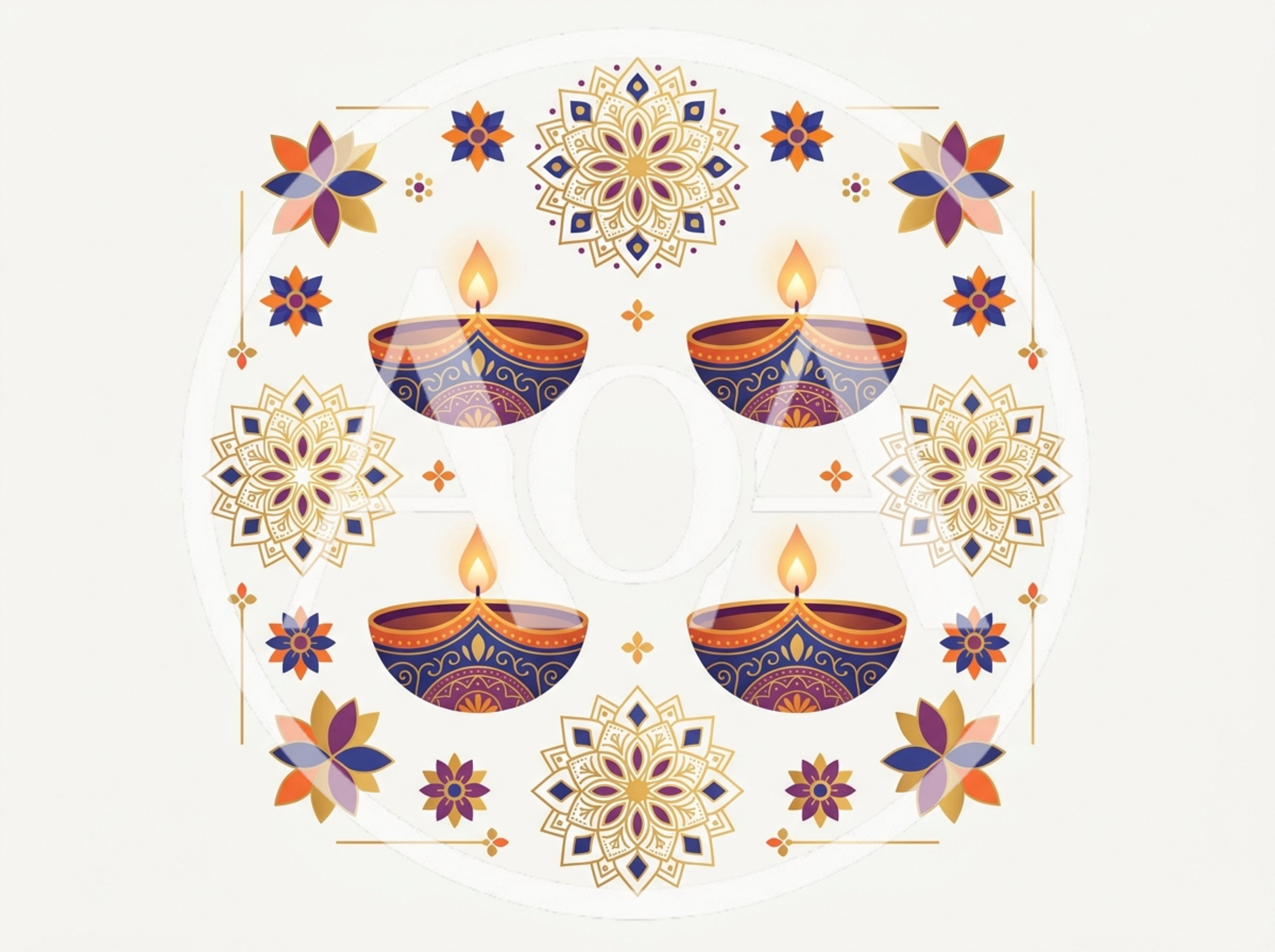 Diwali Festival Decorative Diya Lamps and Mandalas