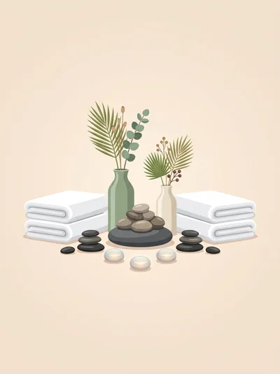 Spa Wellness Composition With Towels And Stones