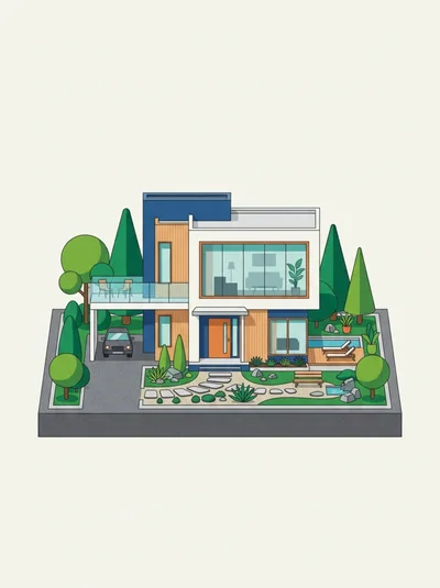 Modern Architectural House Illustration With Landscaped Garden