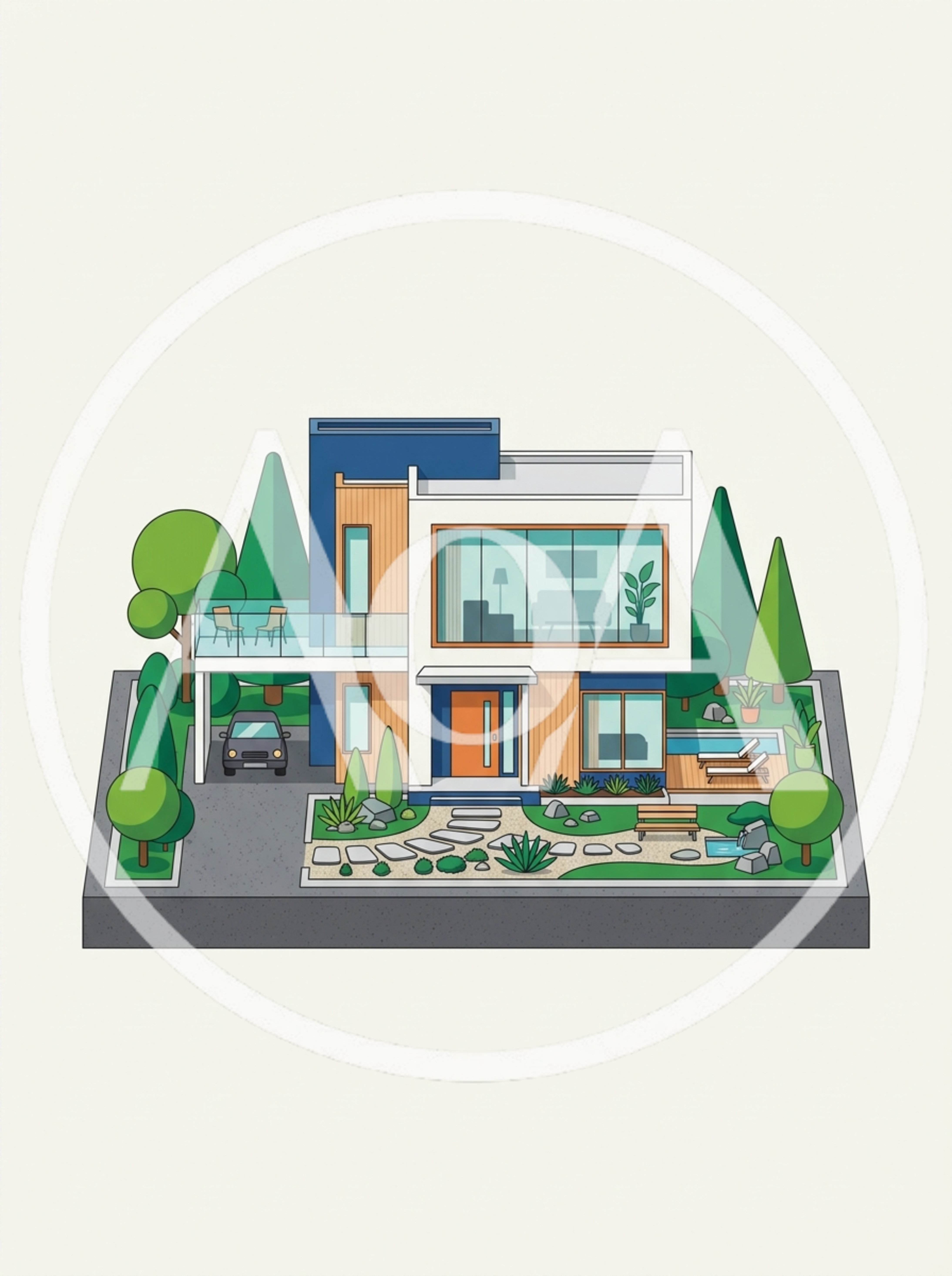 Modern Architectural House Illustration With Landscaped Garden