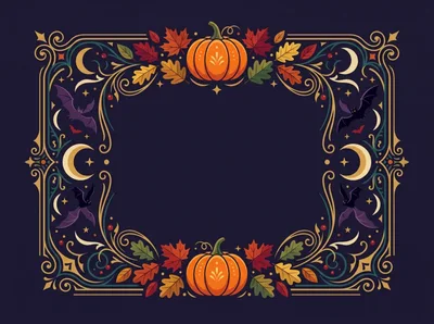Halloween Decorative Frame With Pumpkins And Bats