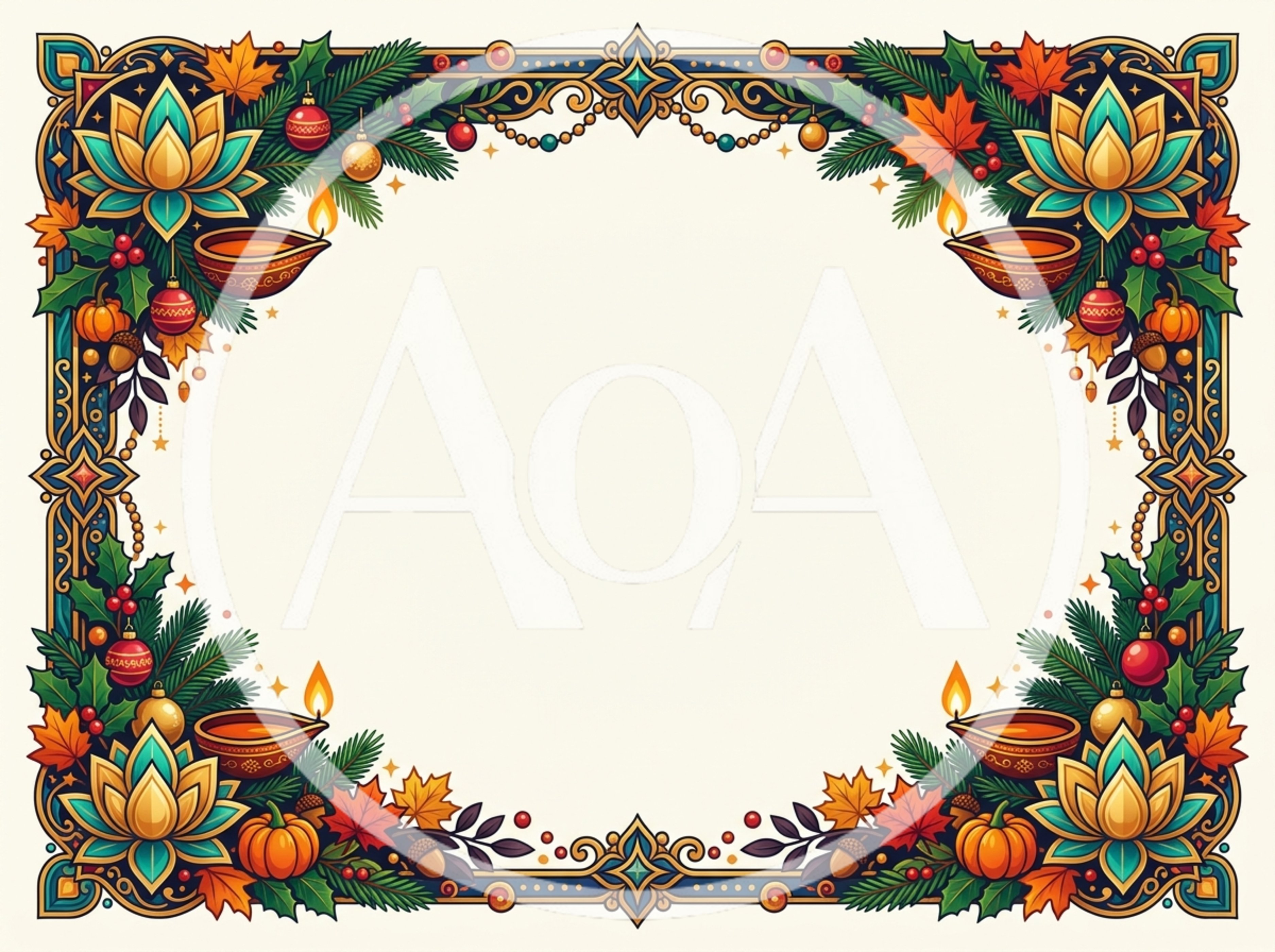 Festive Holiday Border With Diya Lamps And Ornaments