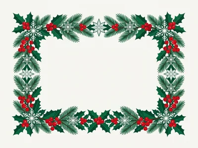 Christmas Holiday Decorative Frame With Holly And Pine