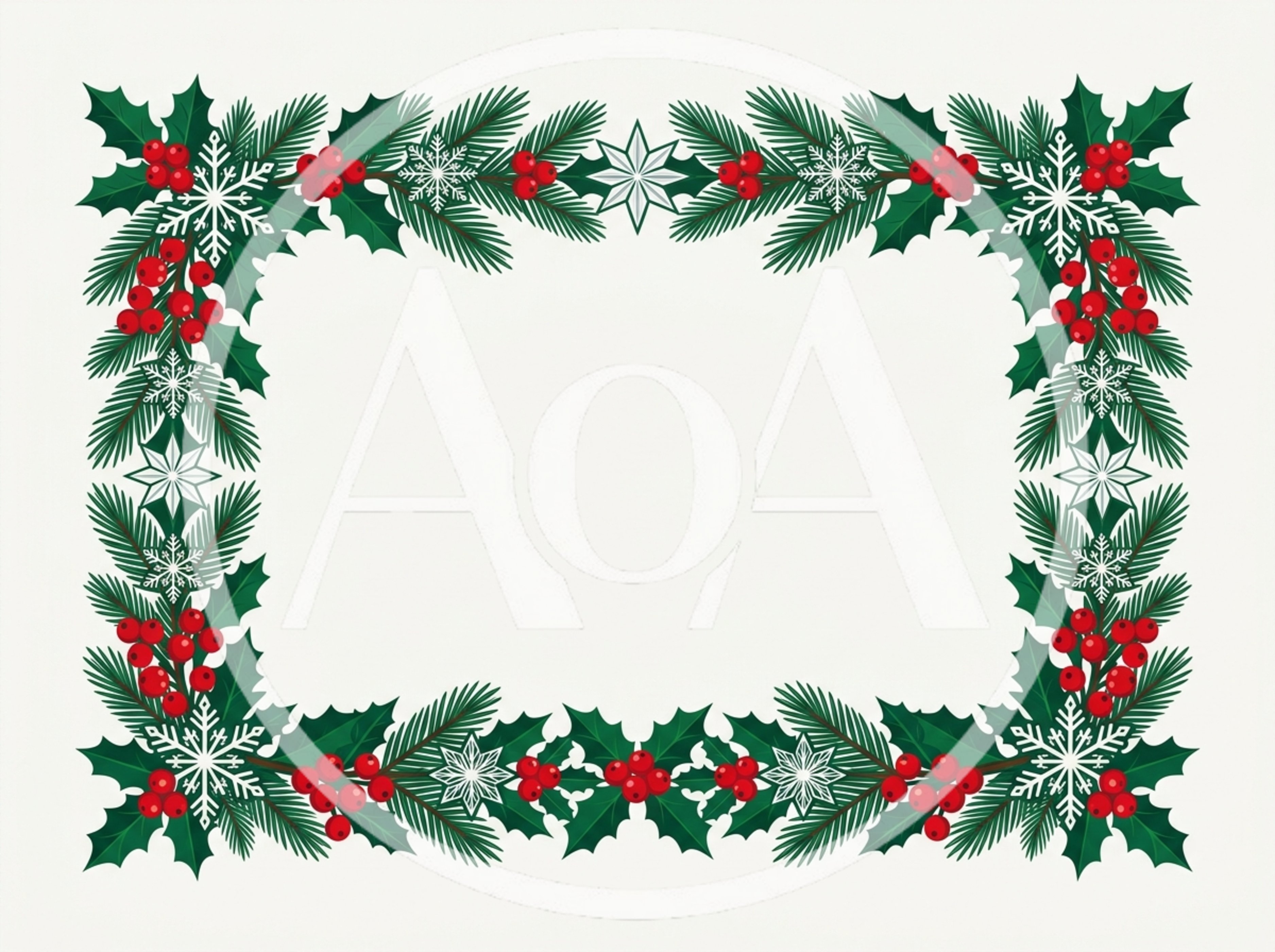 Christmas Holiday Decorative Frame With Holly And Pine