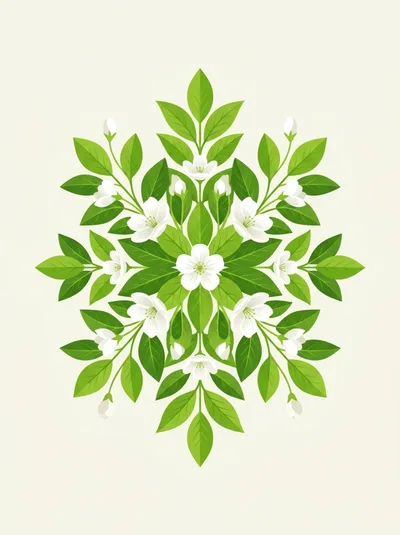 Symmetrical Floral Mandala Illustration With White Blossoms