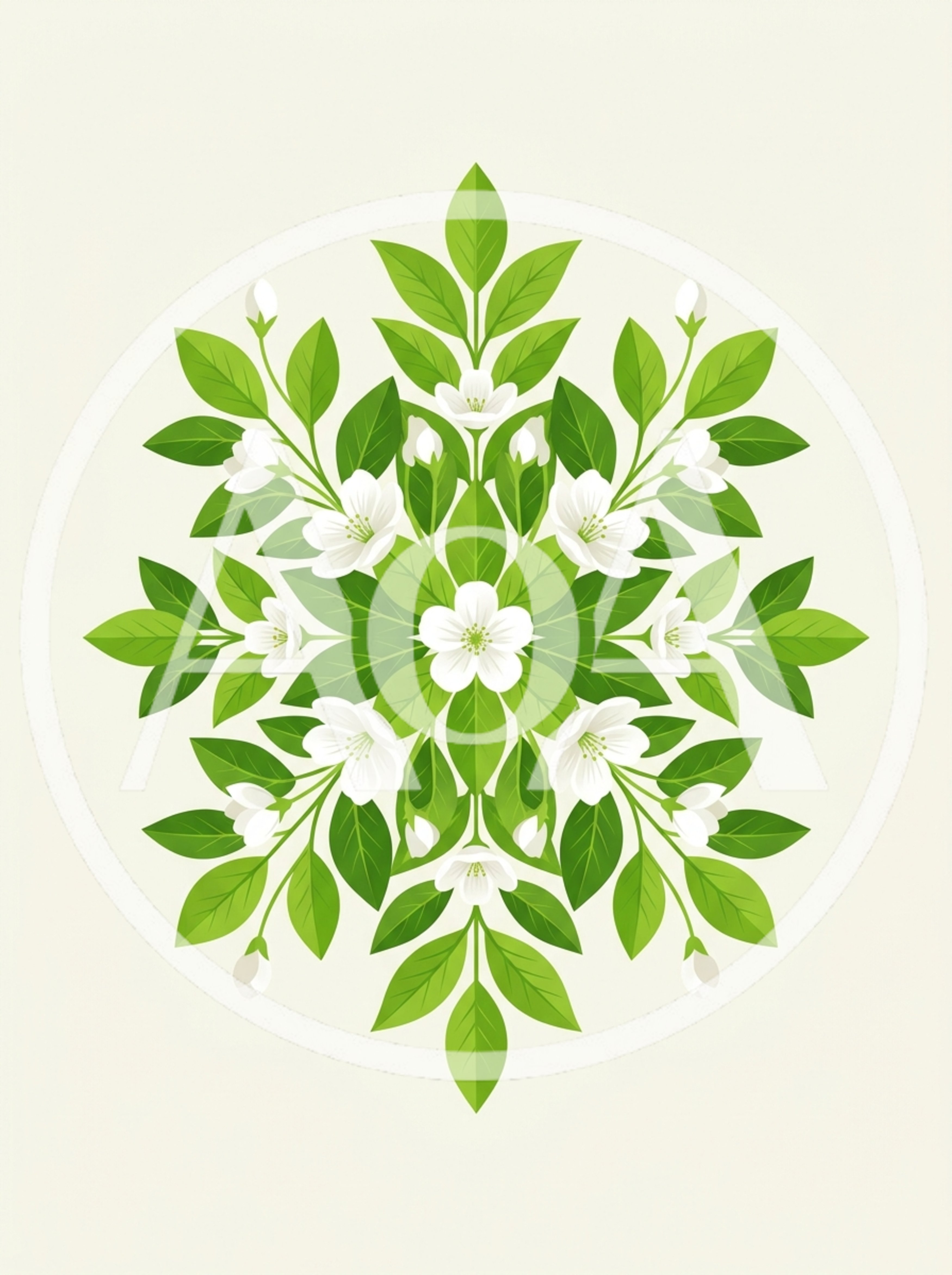 Symmetrical Floral Mandala Illustration With White Blossoms