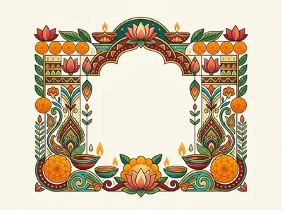 Diwali Decorative Frame With Traditional Indian Floral Motifs