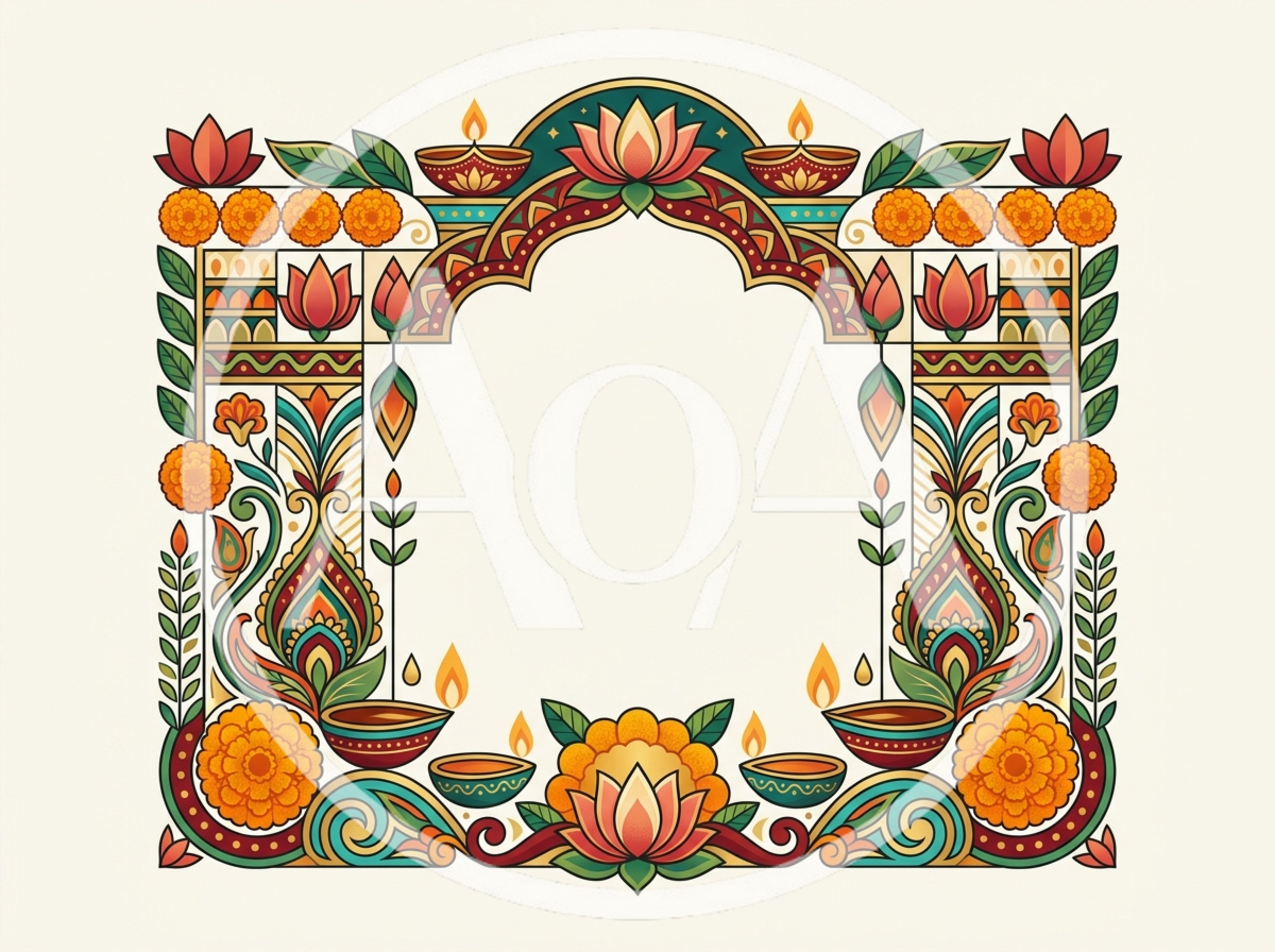 Diwali Decorative Frame With Traditional Indian Floral Motifs