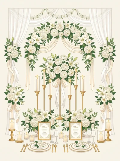Elegant Wedding Table Setting With Floral Arch