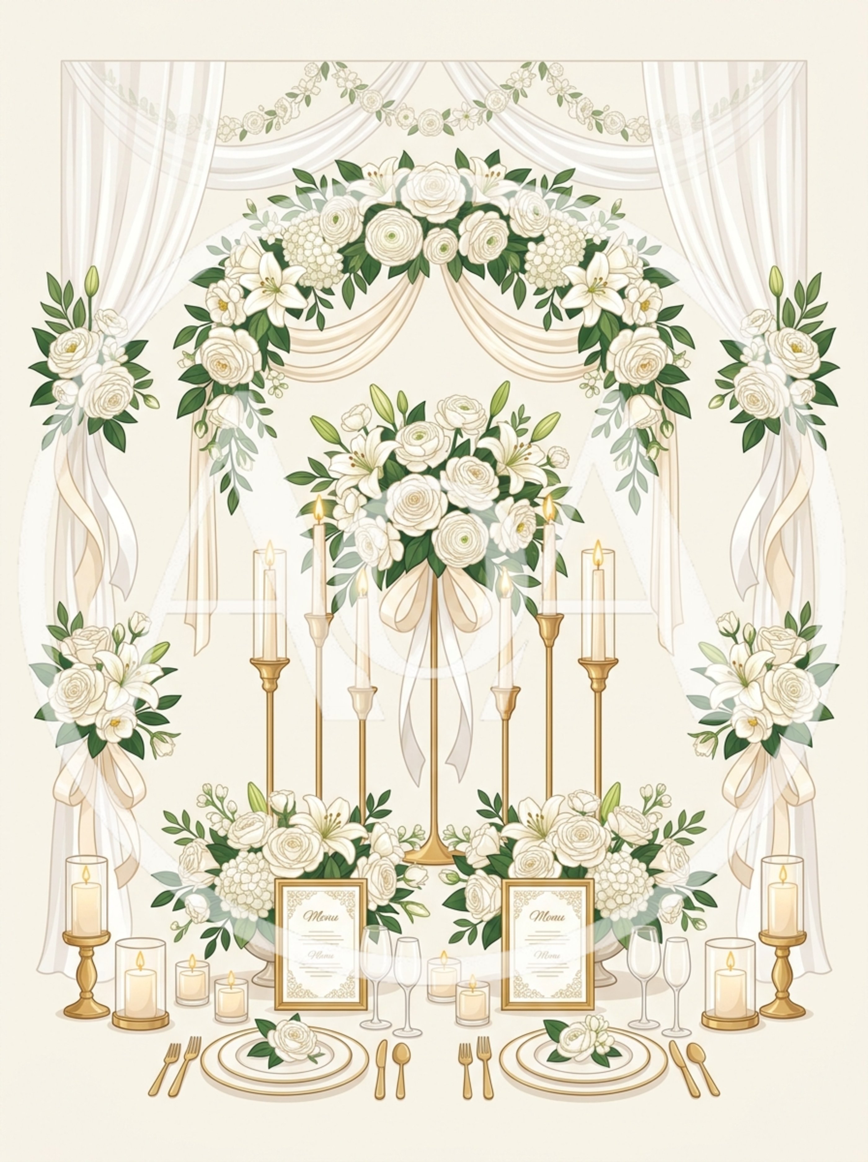 Elegant Wedding Table Setting With Floral Arch