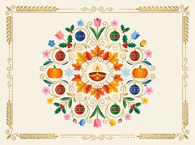 Festive Mandala Illustration With Seasonal Holiday Elements