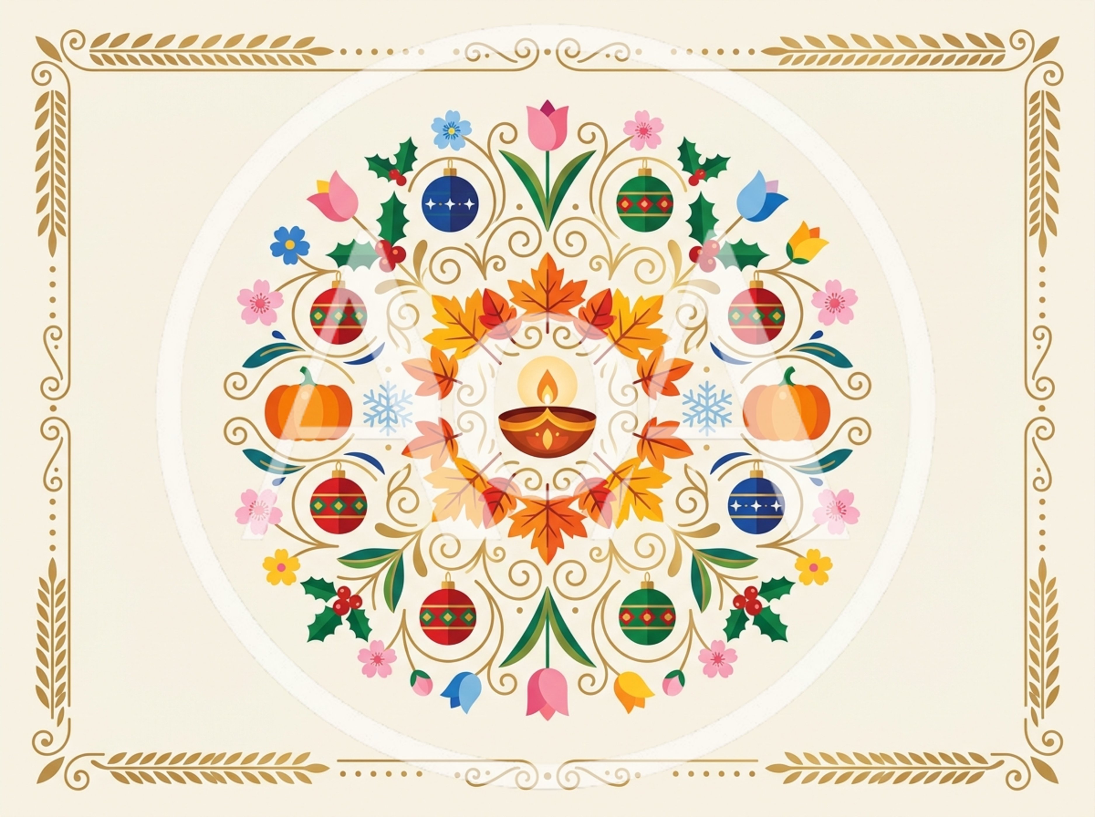 Festive Mandala Illustration With Seasonal Holiday Elements