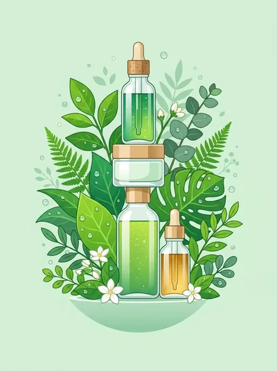 Natural Skincare Products With Botanical Ingredients Illustration