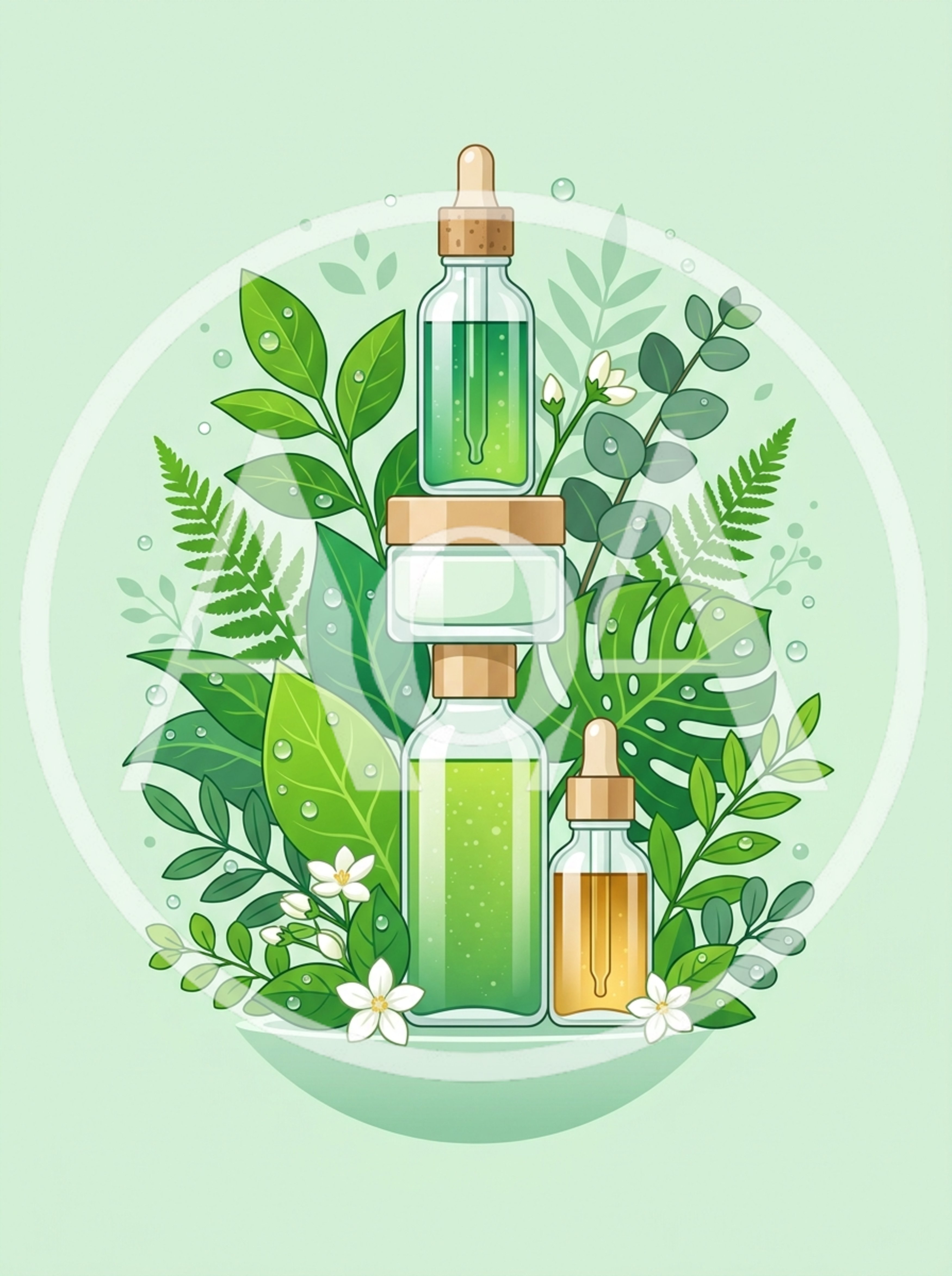Natural Skincare Products With Botanical Ingredients Illustration