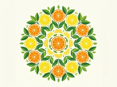 Citrus Fruit Mandala Pattern With Oranges And Lemons