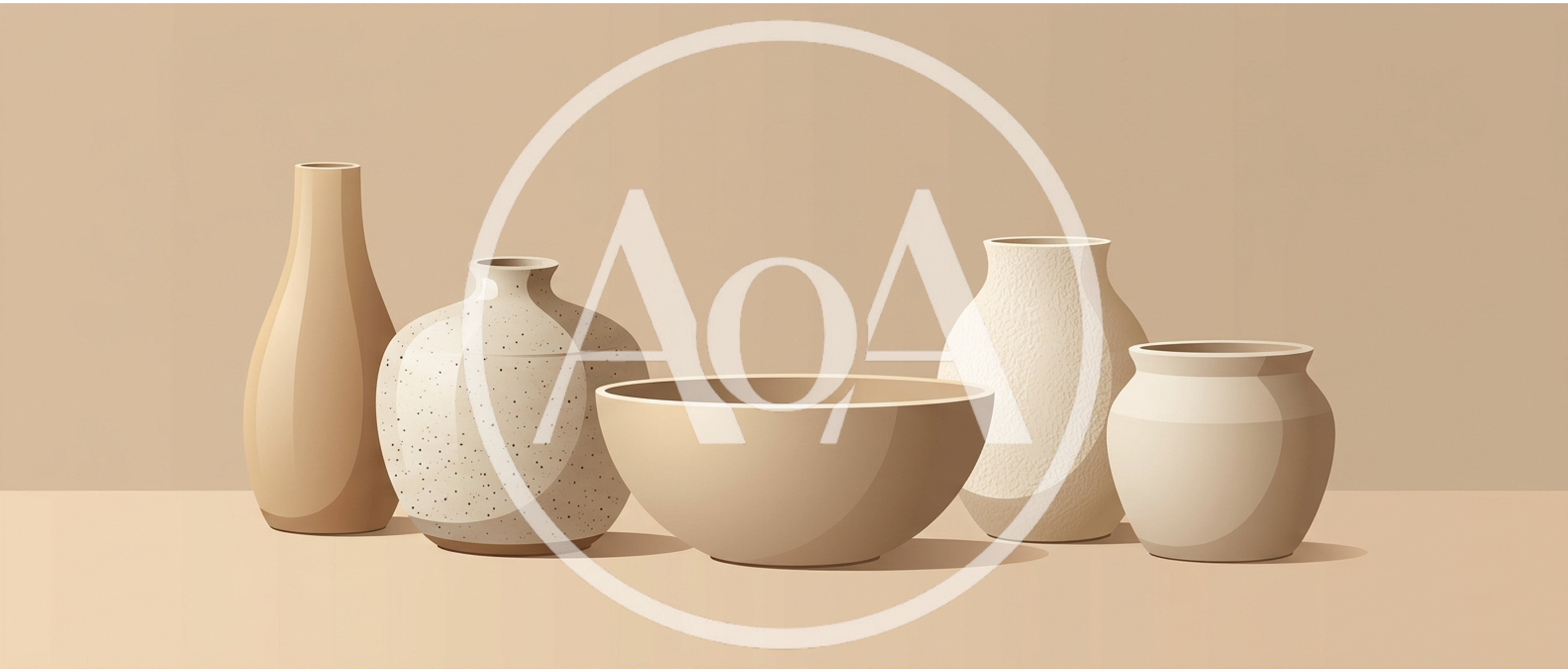 Minimalist Ceramic Vases And Bowl On Beige Background
