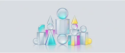 Abstract 3D Geometric Shapes With Glass Texture