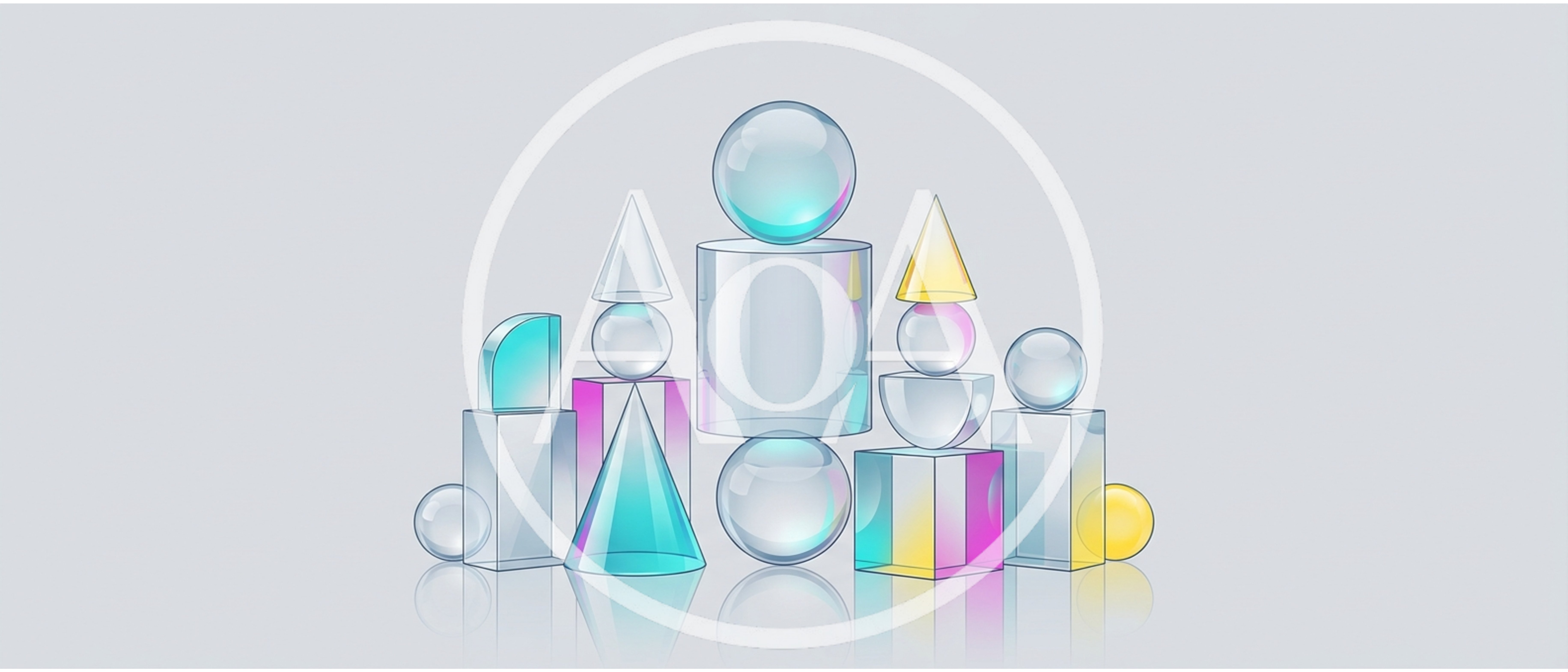 Abstract 3D Geometric Shapes With Glass Texture