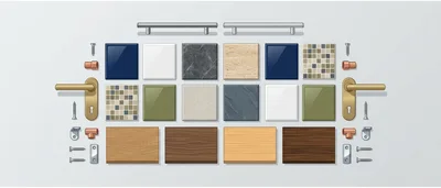 Interior Design Material Samples And Hardware Flat Lay