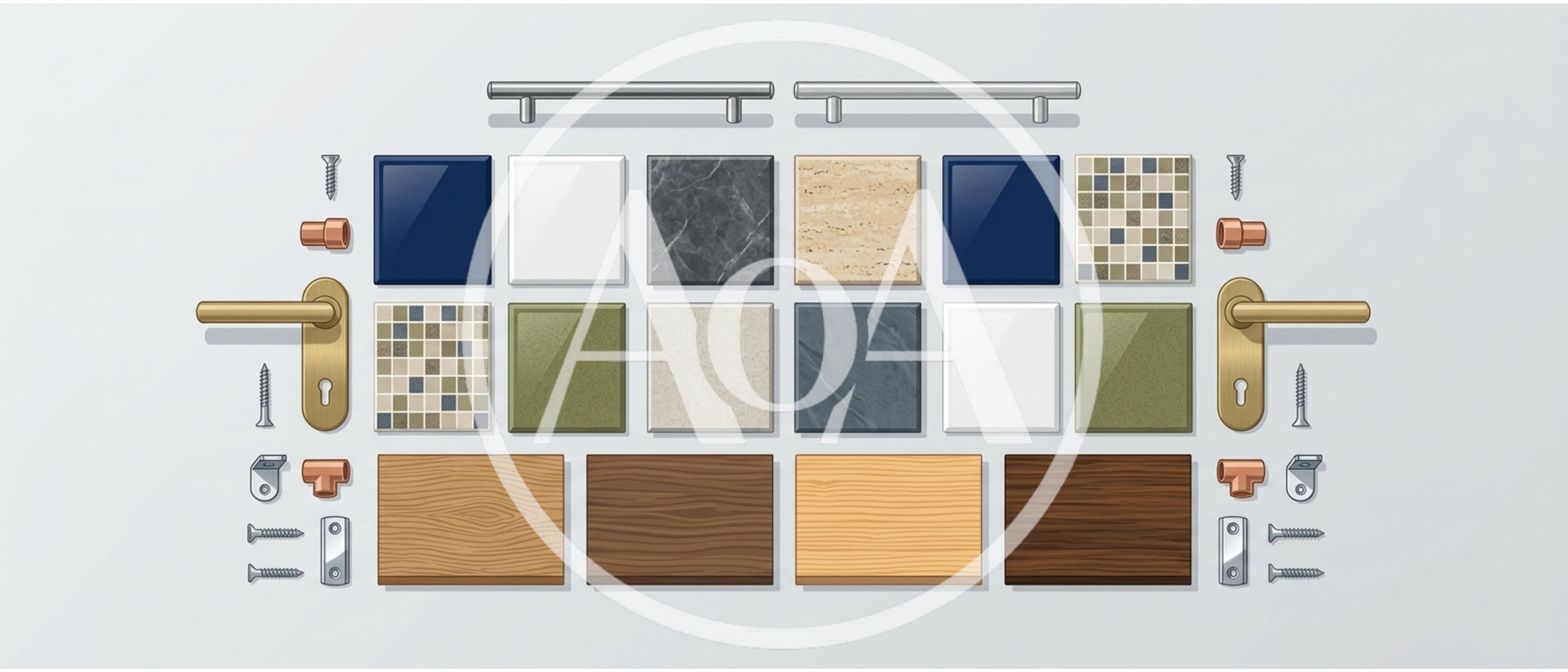 Interior Design Material Samples And Hardware Flat Lay