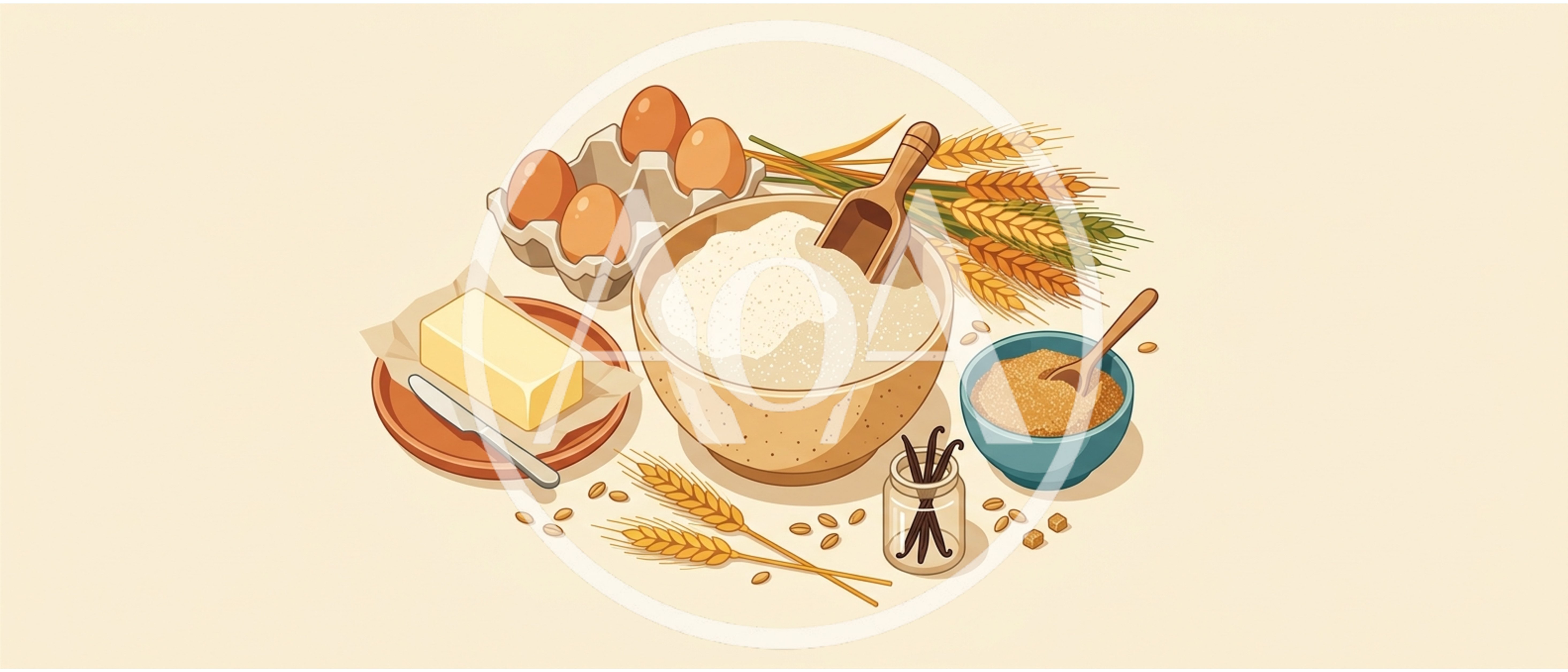 Baking Ingredients Arrangement With Flour And Eggs