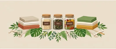 Zero Waste Kitchen Essentials With Glass Jars And Textiles