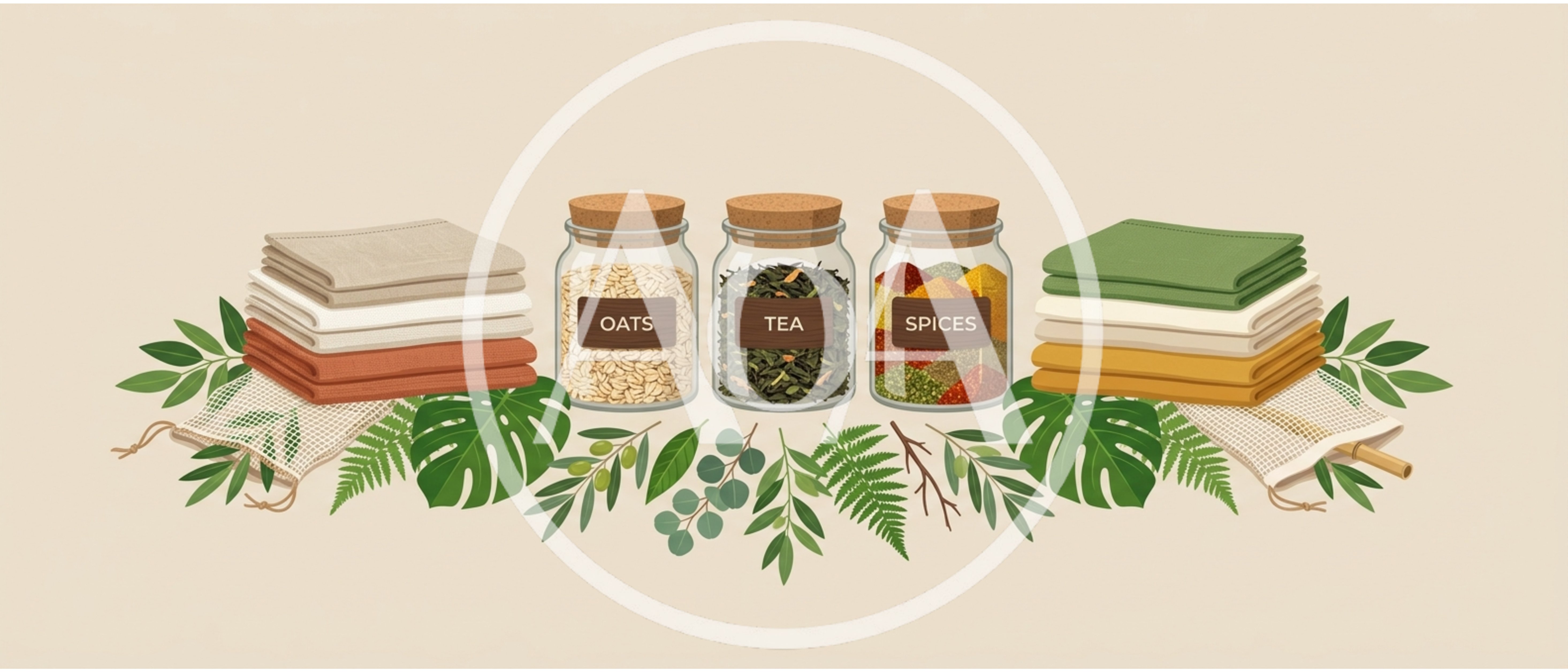 Zero Waste Kitchen Essentials With Glass Jars And Textiles