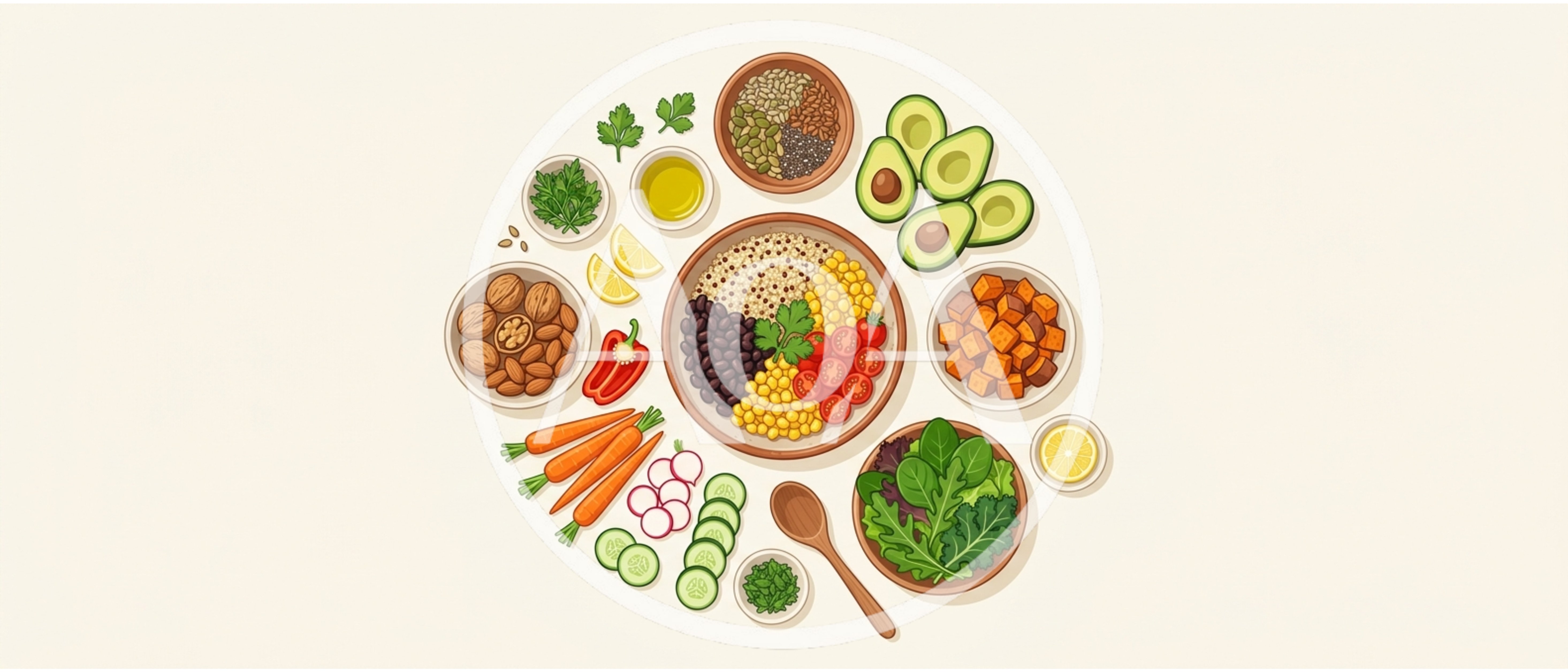 Healthy Balanced Food Ingredients Arranged In A Circle