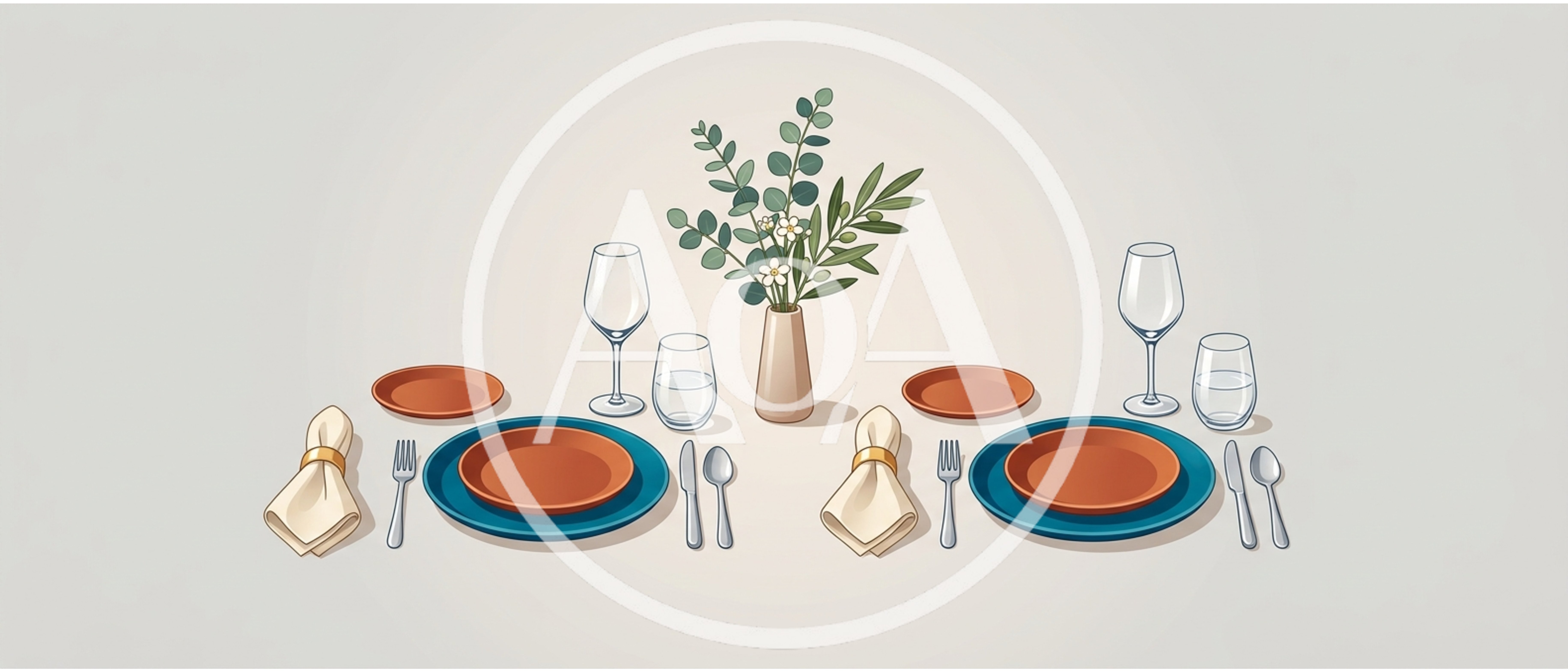 Elegant Table Setting For Two With Floral Centerpiece